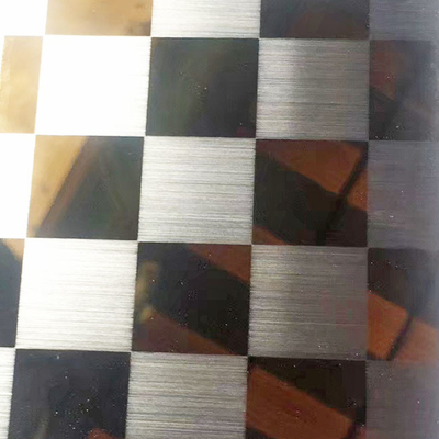 Rectangle Pattern Partial Hairline Etched Mirror Color Stainless Steel Sheet