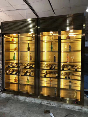 अच्छा दाम SUS ASTM 304 316L स्टेनलेस स्टील वाइन कैबिनेट कॉपर एंटीक हेयरलाइन ब्रश रूम ठंडा तापमान ऑनलाइन