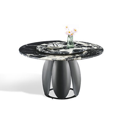 अच्छा दाम आधुनिक गोल सिंटर पत्थर काली रंग स्टेनलेस स्टील भोजन टेबल टर्नटेबल के साथ ऑनलाइन