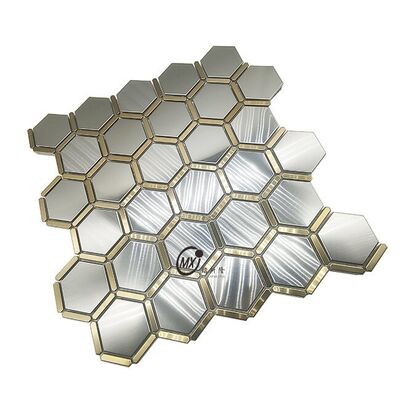 Gold-Edged Mixed Silver Brushed Hexagonal Mosaic Stainless Steel  Waterproof & Rust-Resistant  for Indoor & Outdoor Construction