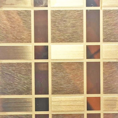 Rectangle Pattern Partial Hairline Etched Mirror Color Stainless Steel Sheet