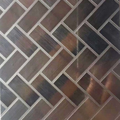 Rectangle Pattern Partial Hairline Etched Mirror Color Stainless Steel Sheet