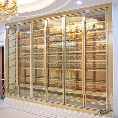 अच्छा दाम कस्टम कॉपर प्राचीन ब्रश स्टेनलेस स्टील वाइन कैबिनेट 4 दरवाजे तापमान नियंत्रित ऑनलाइन