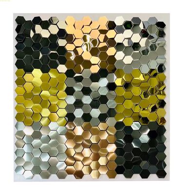 अच्छा दाम शाकाहारी और क्लासिक शैली के लिए शैंपेन गोल्ड स्टेनलेस स्टील मोज़ेक टाइलें ऑनलाइन