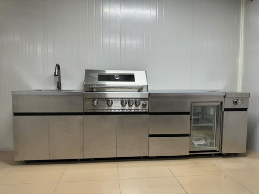 304 आउटडोर BBQ गैस ग्रिल रसोई धातु डिस्प्ले कैबिनेट कार्यात्मक स्टेनलेस स्टील रसोई कैबिनेट