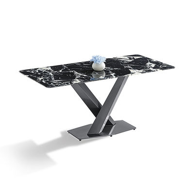 अच्छी कीमत आधुनिक सिंटर पत्थर काली टाइटेनियम स्टेनलेस स्टील भोजन की मेज ऑनलाइन