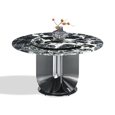 अच्छी कीमत गोल सिंटर किया हुआ स्टोन टेबलटॉप ब्लैक कलर स्टेनलेस स्टील डाइनिंग टेबल टर्नटेबल के साथ ऑनलाइन